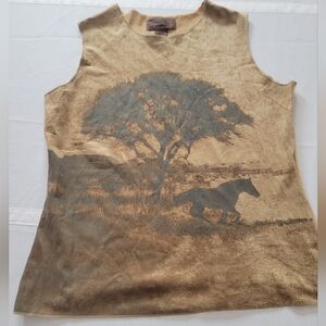 Wrangler Horse Western Tank Top Desert Landscape Studded Sleeveless Shirt L